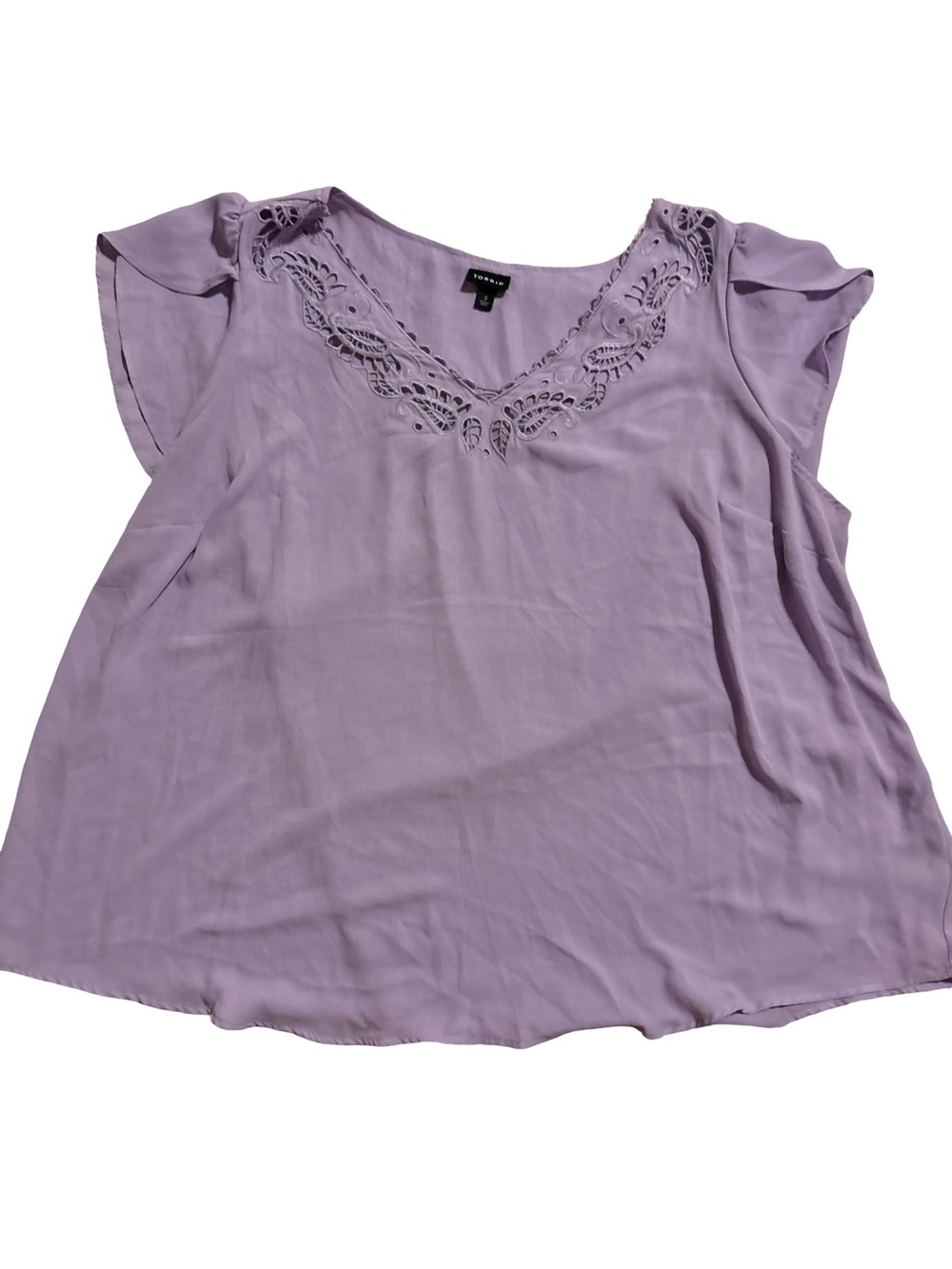 torrid Lavender Flutter Sleeve Blouse with Eyelet V-Neck